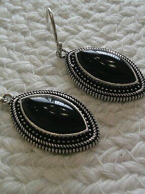 Classic BLACK ONYX Handmade Sterling 925 Dangle Earrings #439E